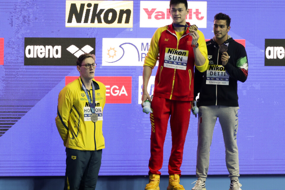 Mack Horton vägrade dela podium med den dopningsmisstänkte simstjärnan Sun Yang i förra årets sim-VM. Arkivbild.