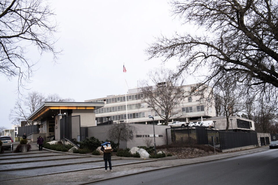 Amerikanska ambassaden på Dag Hammarskjölds Väg i Stockholm. Arkivbild.