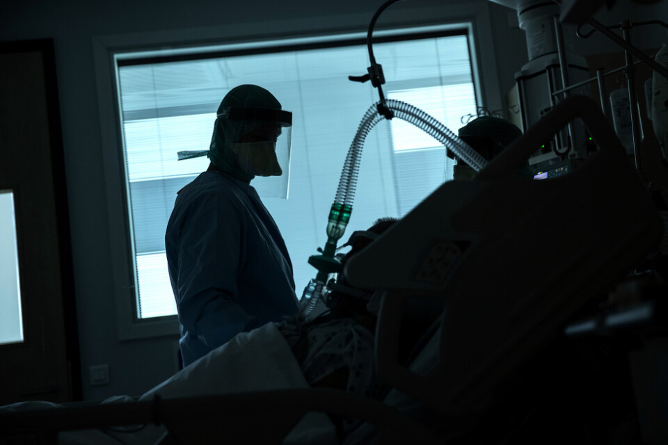 Vårdpersonal arbetar med covid-19-sjuka på en intensivvårdsavdelning i Belgien. Arkivfoto.
