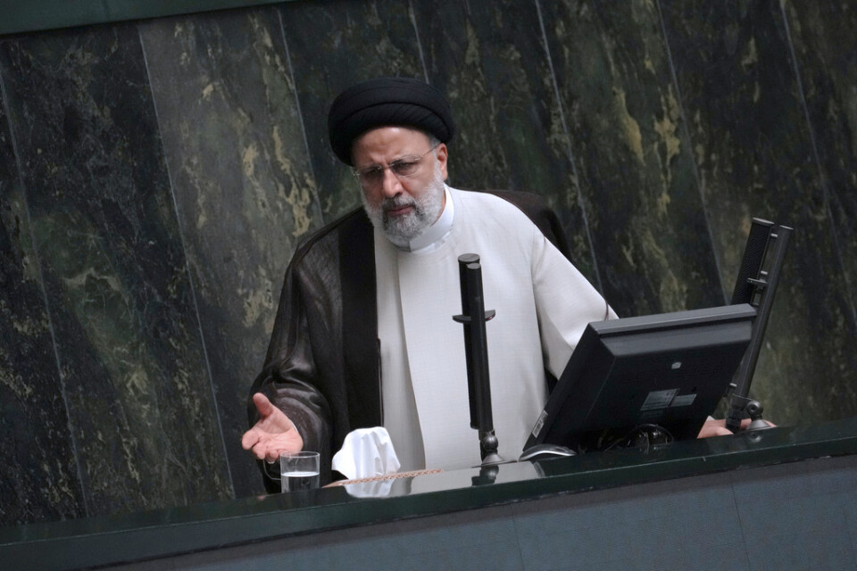 Irans president Ebrahim Raisi under ett sammanträde i landets parlament den 4 oktober.