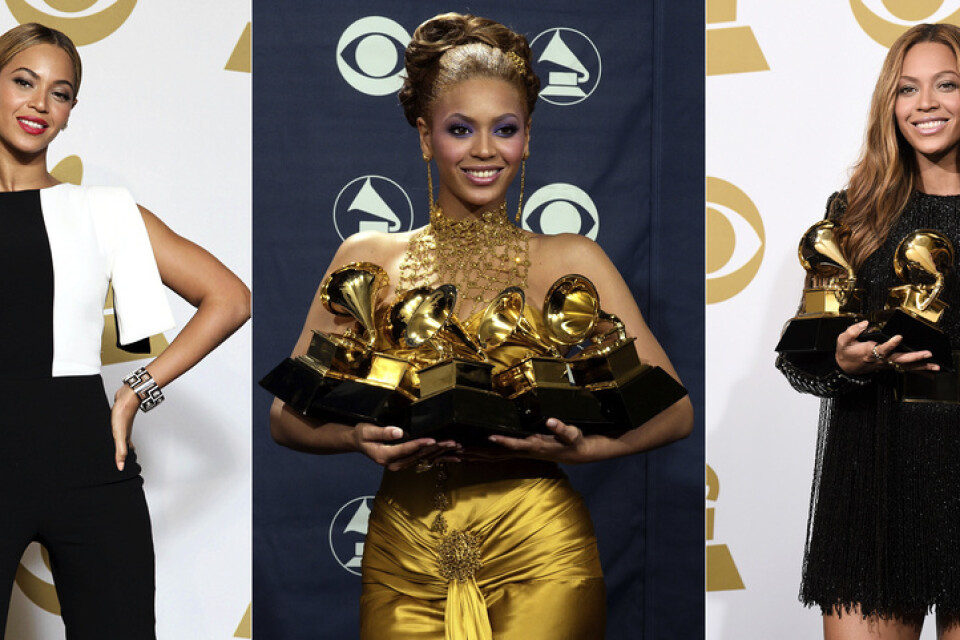 Beyoncé med tidigare Grammy-priser. Arkivbild.