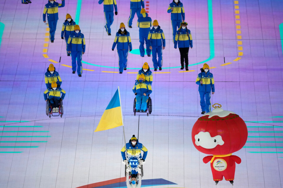 Delar av Ukrainas paralympiska trupp i Peking 2022. Arkivbild.