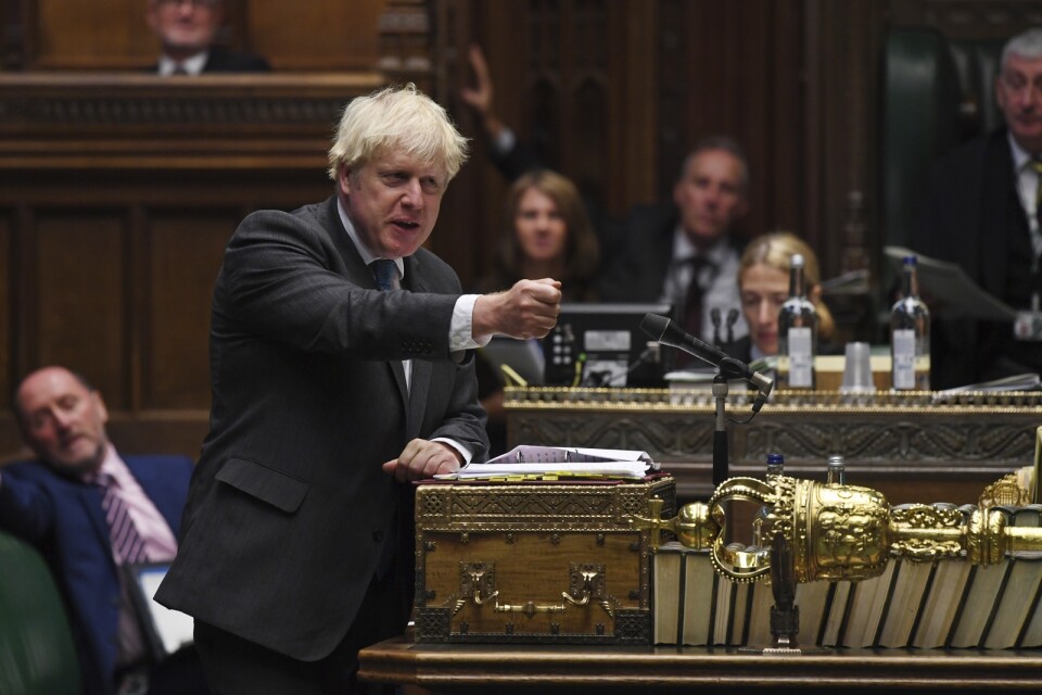 Storbritanniens premiärminister Boris Johnson räknar med stöd i parlamentet för sin brexitlinje, inklusive ett lagförslag som kringgår fjolårets utträdesavtal med EU. Arkivbild.