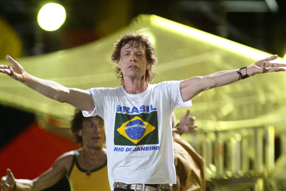 Mick Jagger under konserten på Copacabana i Rio de Janeiro 2006. Arkivbild.