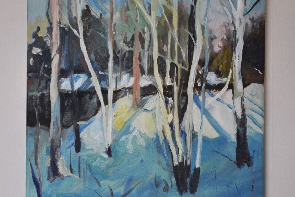 En målning, ”Vinterlandskap”, olja på duk, av årets ungdomsstipendiat Vilma Andersson, Nybro, i anslutning till Vårsalongen på Himmelsberga. Vilma har varit med i Vårsalongen två gånger förut, 2017 och 2019