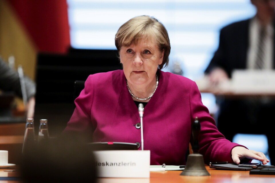 Tysklands förbundskansler Angela Merkel vid ett regeringssammanträde i slutet av mars. Arkivbild.