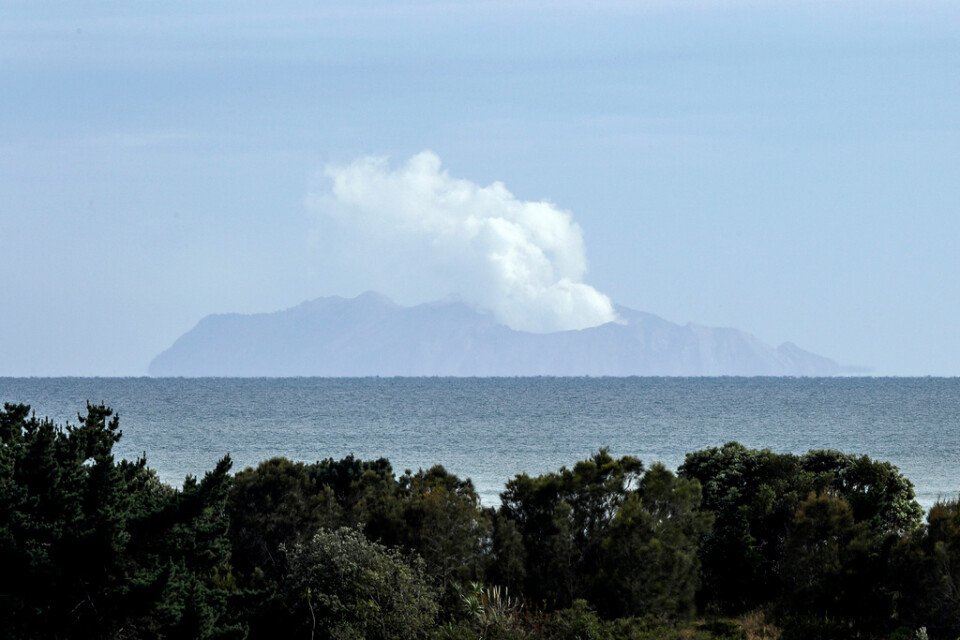 Rök stiger upp från vulkanön White Island i Nya Zeeland, några dagar efter det ödesdigra utbrottet i december 2019. Arkivbild.