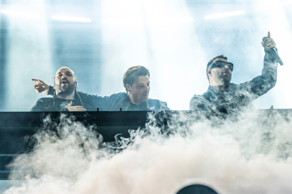 Steve Angello, Axwell, och Sebastian Ingrosso i Swedish House Mafia på Coachellafestivalen i april 2022. Arkivbild.
