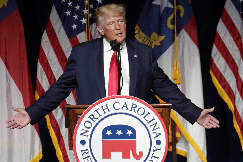 USA:s tidigare president Donald Trump under ett tal vid ett republikanskt partikonvent i North Carolina den 5 juni.