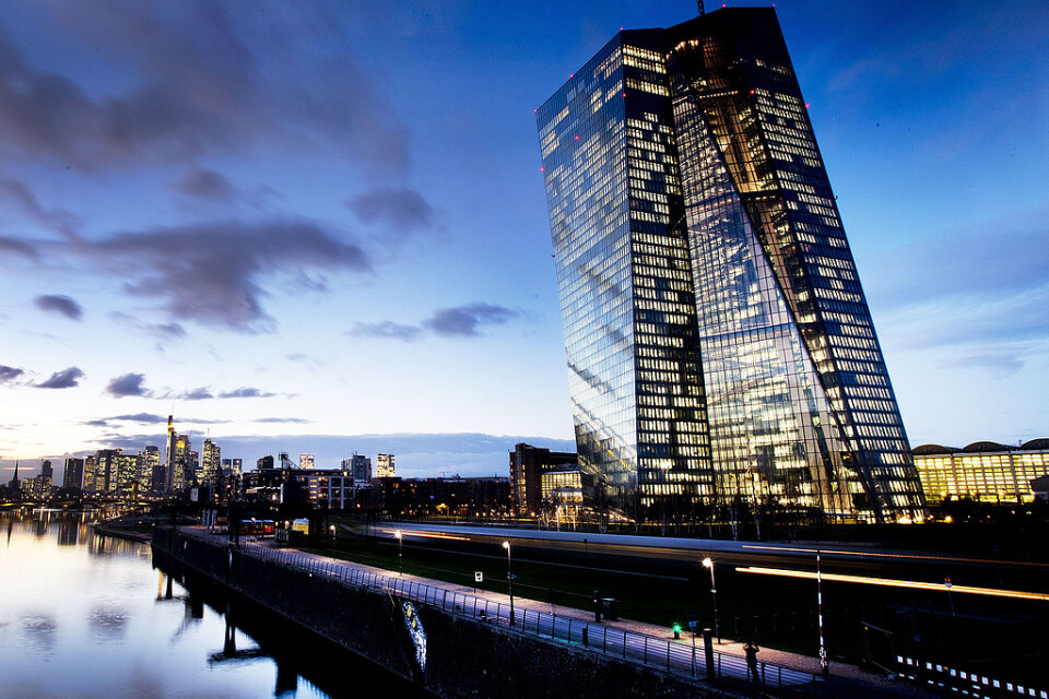Europeiska centralbankens högkvarter i Frankfurt i Tyskland. Arkivbild.