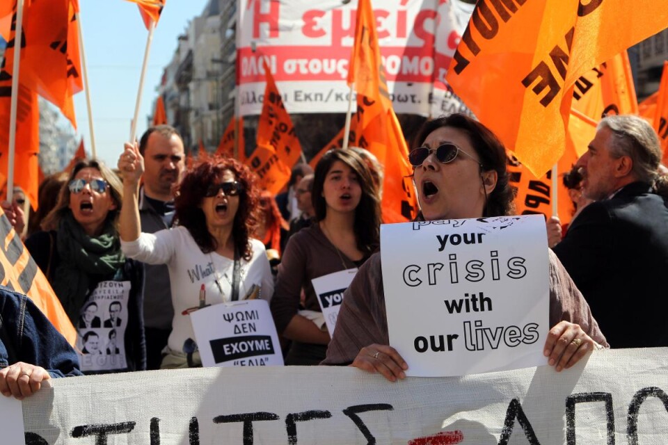 Demonstartion mot finanskrisen i den grekiska staden Thessaloniki. Foto: Nikolas Giakoumidis