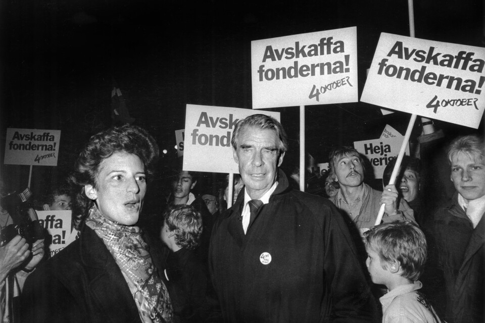 Demonstration mot löntagarfonder i Stockholm den 4 oktober 1984.