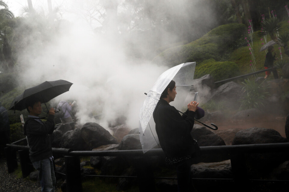Heta källor, som här i Beppu, Japan, är ett tecken på potential för geotermisk energi. Arkivbild.