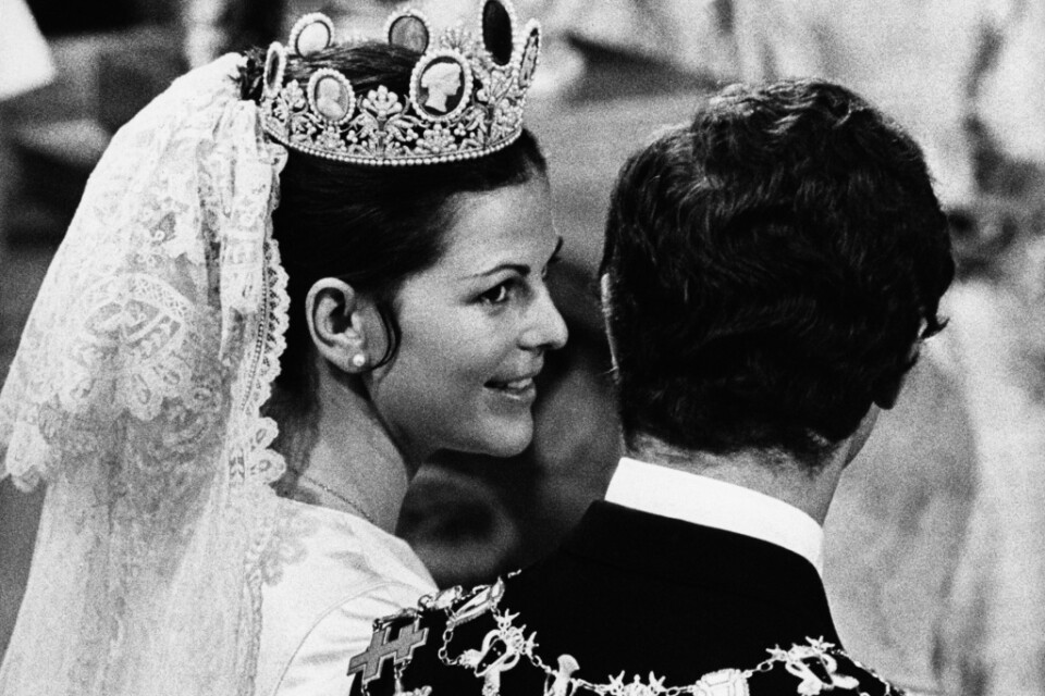 Kungen gifter sig med Silvia Sommerlath i Storkyrkan i Stockholm den 19 juni 1976. Arkivbild.