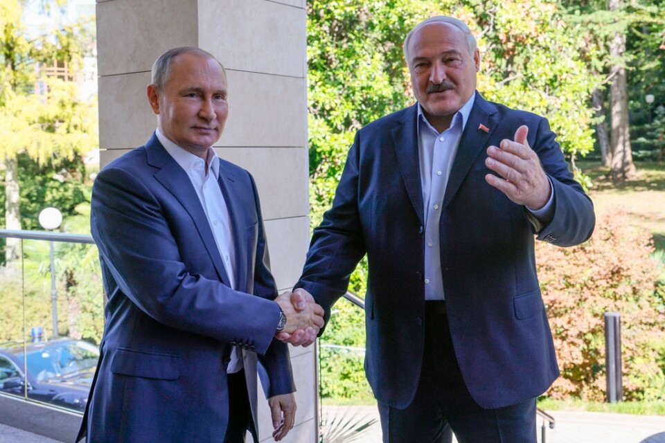 Rysslands president Vladimir Putin och Belarus dito Aleksandr Lukasjenko har träffats flera gånger i olika sammanhang de senaste veckorna. Här i ryska Sotji, den 26 september. Arkivbild.