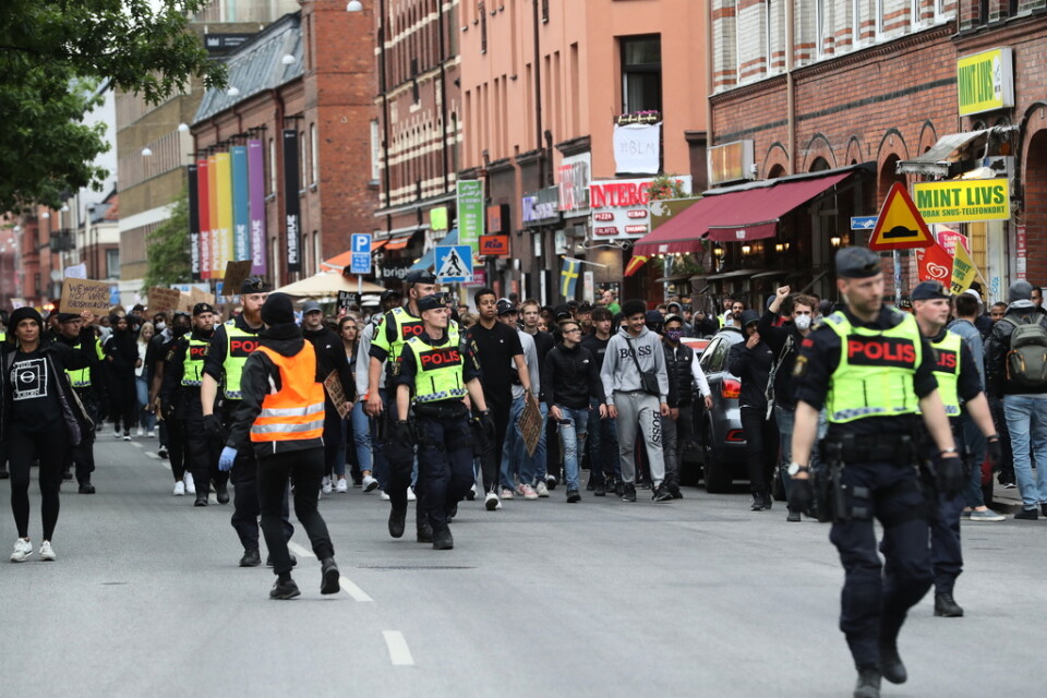 Demonstranterna tågade genom centrala Malmö.