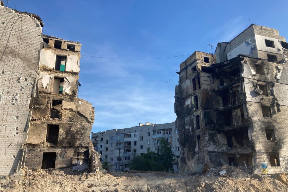 Bombat bostadshus Borodjanka, Ukraina.