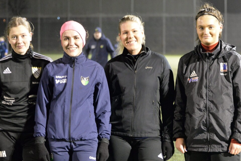 Maria Hemberg, Isabella Lövgren, Nellie Larsson och Alice Åberg är nya spelare i FC Hessleholms A-trupp. FOTO: JAN RYDÉN