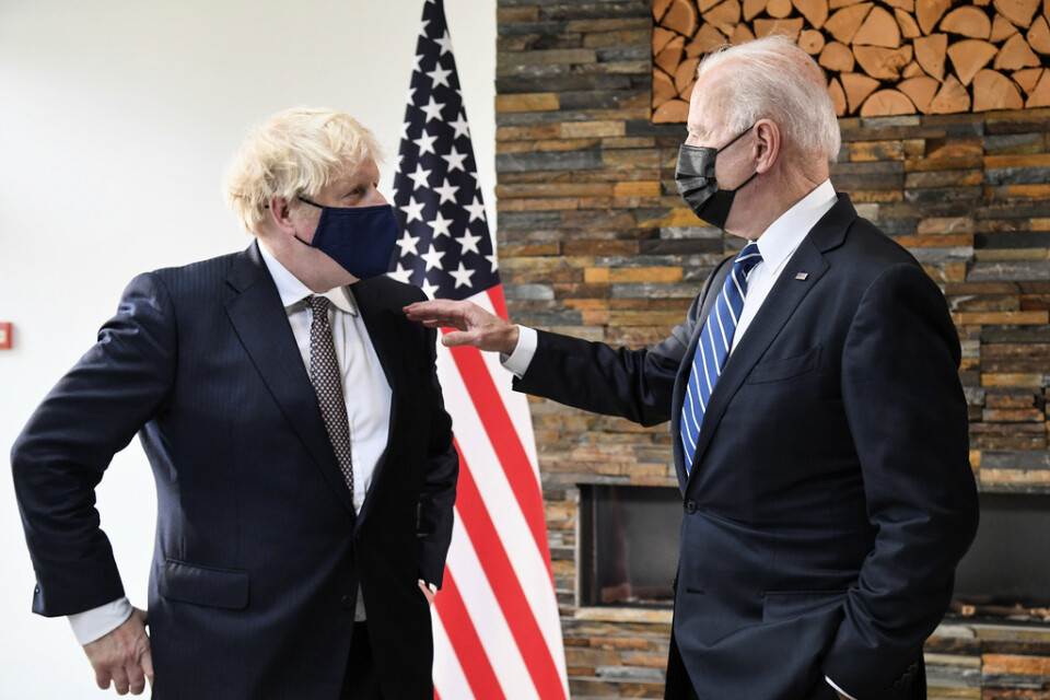 Den brittiske premiärministern Boris Johnson och USA:s president Joe Biden i Cornwall i torsdags.