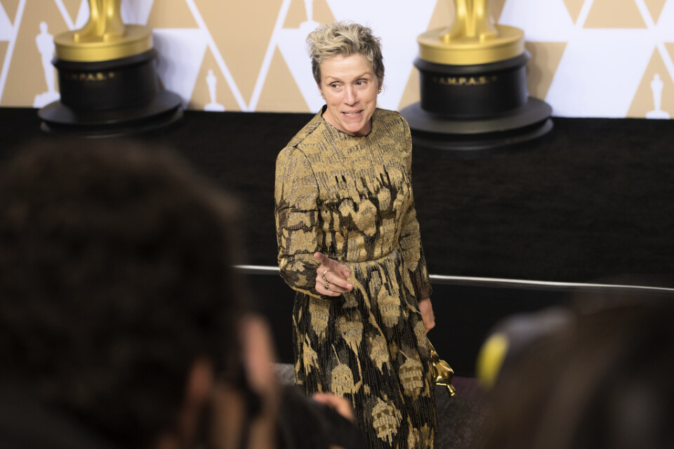 Frances McDormand vann en Oscar för bästa kvinnliga huvudroll 2018. I år är hon nominerad till samma pris för filmen "Nomadland". Arkivbild.
