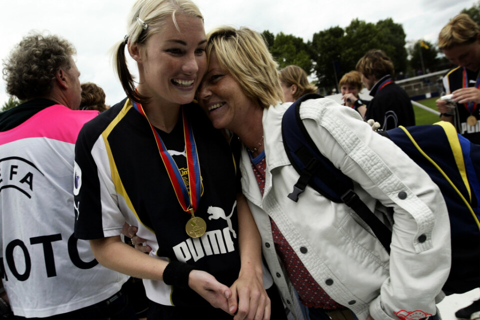 Hanna Marklund efter segern i Uefa Women's Cup (nuvarande Champions League) 2014. Umeå slog Frankfurt med 5-0. Arkivbild.