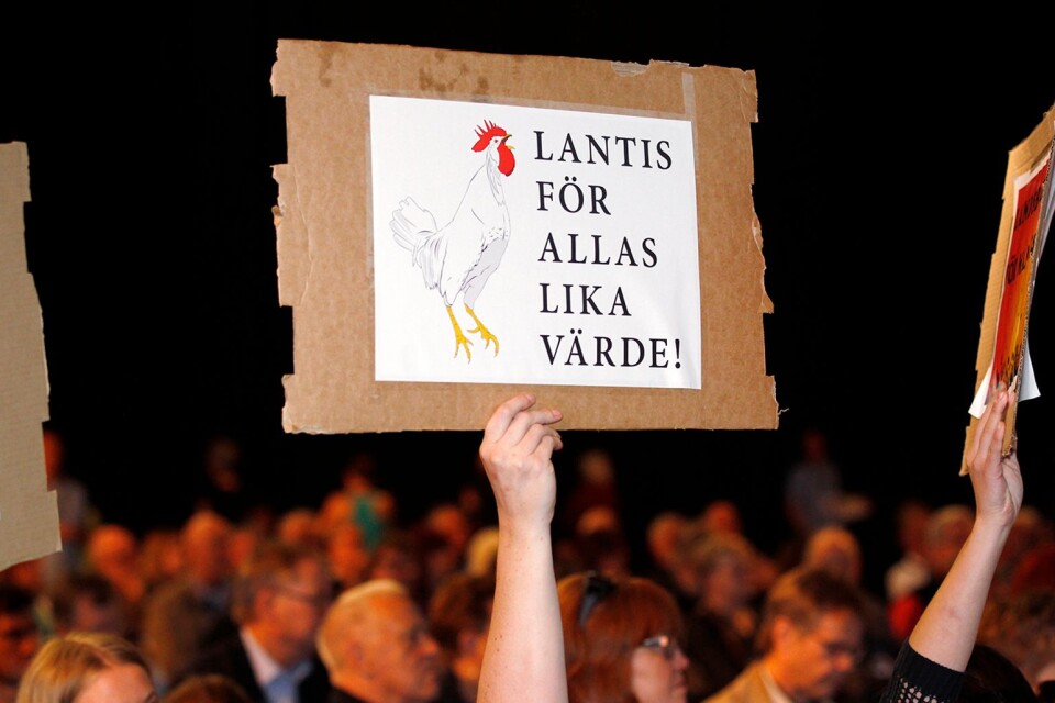 En skylt under debatten på landsbygdsriksdagen i Sandviken 18 maj 2014.
