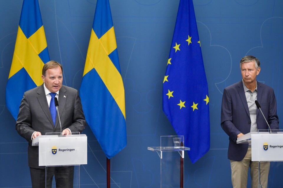Statsminister Stefan Löfven och Sveriges vaccinsamordnare Richard Bergström håller pressträff på torsdagen.
