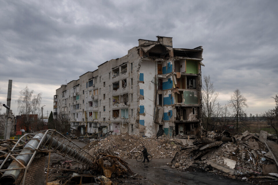 Bild från Borodjanka, en av städerna utanför Kiev som var under rysk ockupation och som drabbats av stor förödelse. Arkivbild.