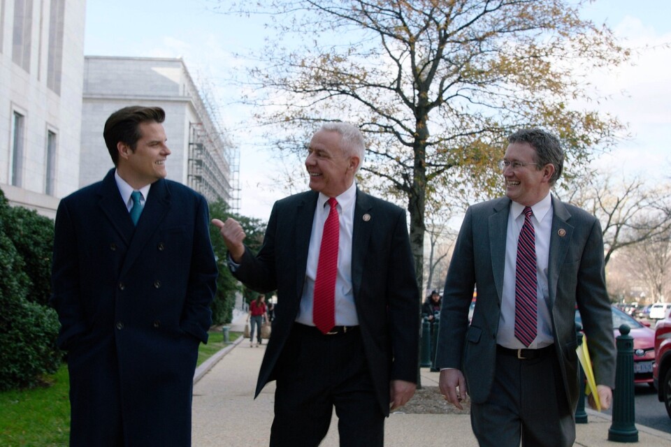 Tre amigos. Matt Gaetz, Ken Buck och Thomas Massie är outsiders i den amerikanska kongressen. Pressbild.