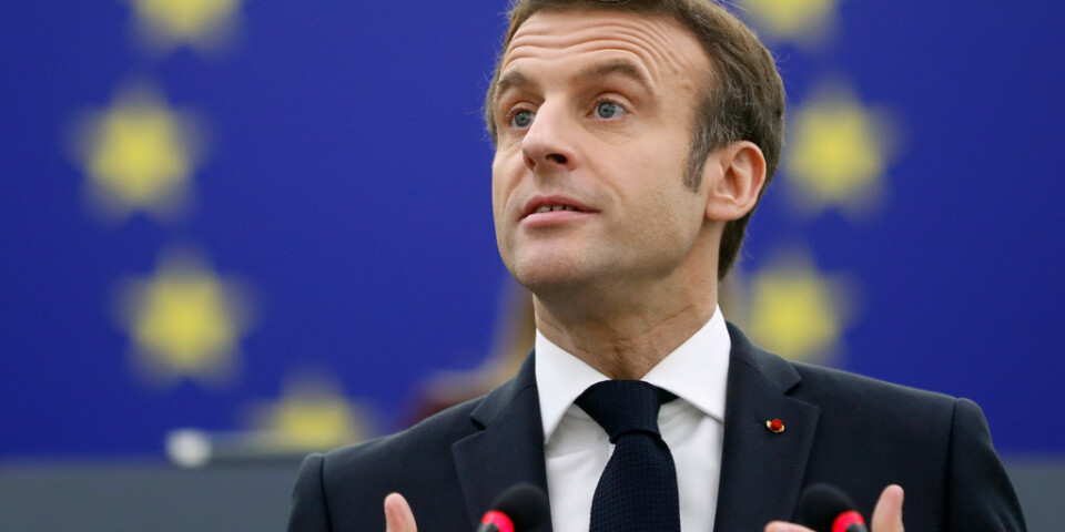 Frankrikes president Emmanuel Macron talar i EU-parlamentet i Strasbourg.