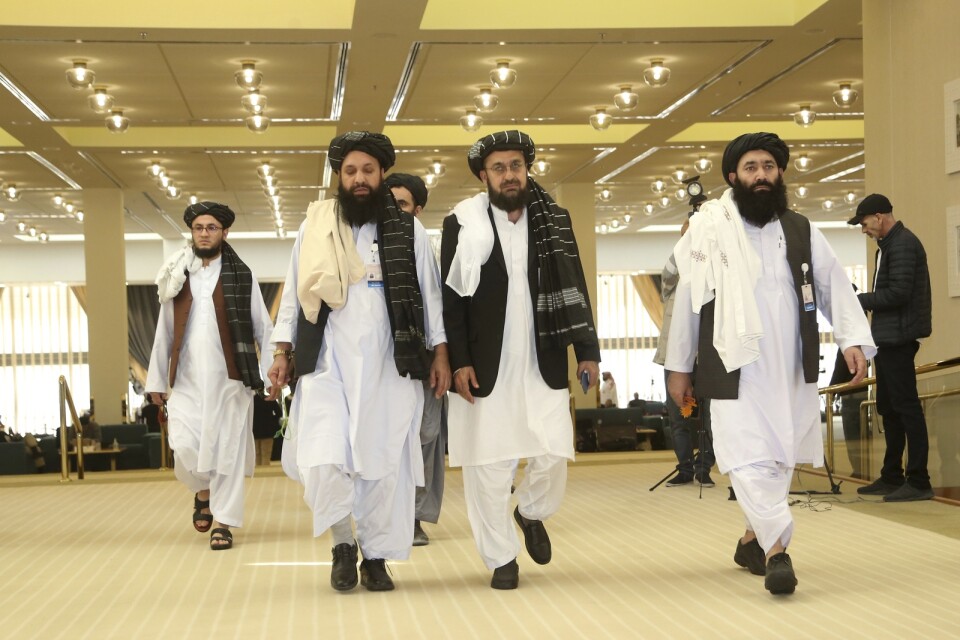 Talibanernas delegation under samtalen i Doha i Qatar. Arkivbild.