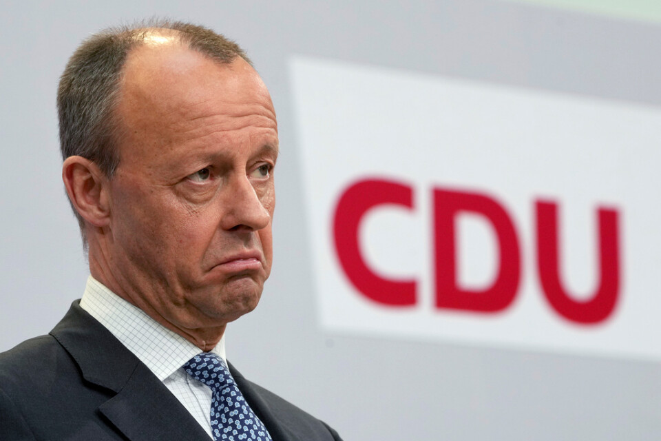 CDU:s ordförande Friedrich Merz under en presskonferens i Berlin i mars.