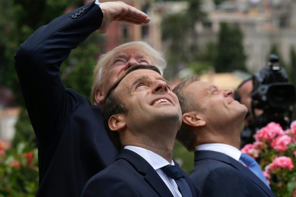 USA:s president Donald Trump, Frankrikes president Emmanuel Macron och europarådets ordförande Donald Tusk.