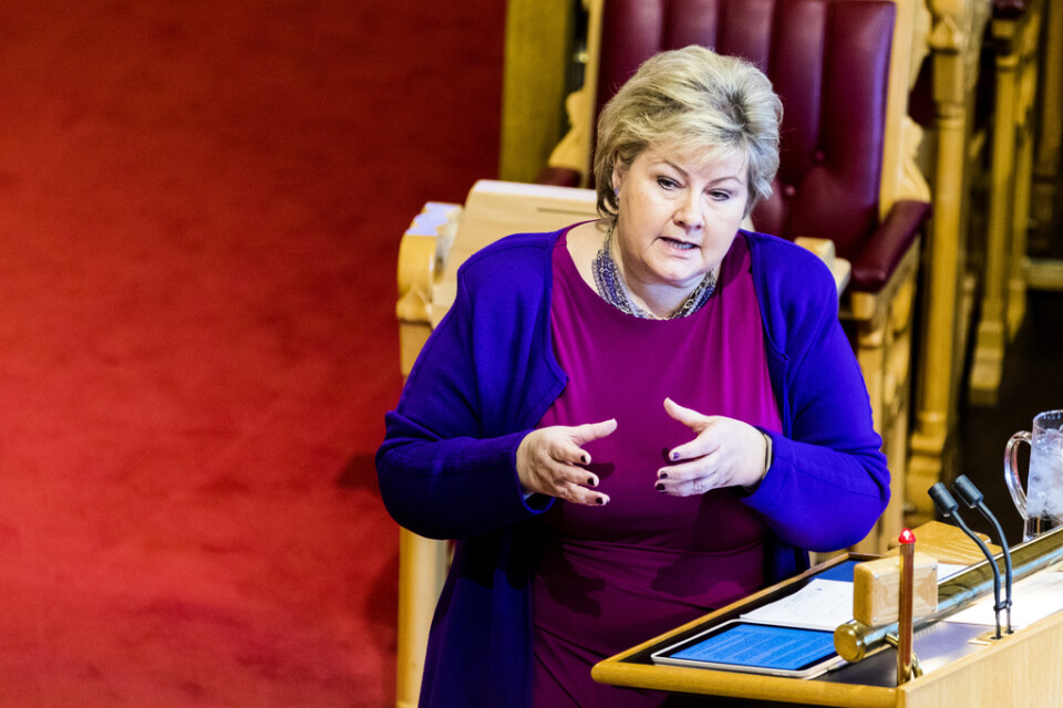 Norges statsminister Erna Solberg i stortinget på onsdagen.