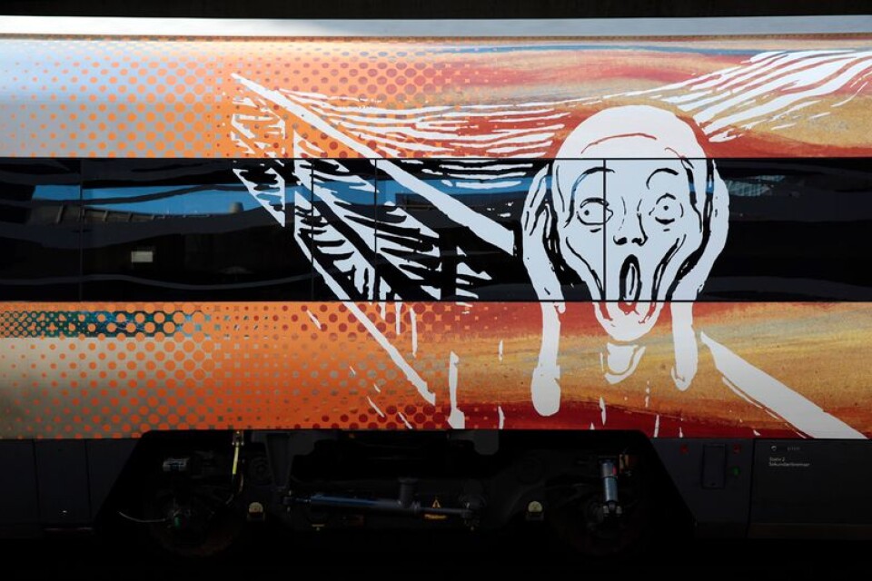 Så kan samhällsorons ansikte också se ut. Edward Muncks Skriet målat på en norsk tågvagn.