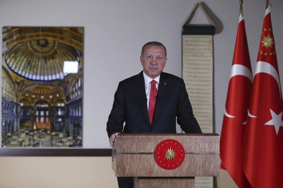 I ett tv-tal sade Turkiets presidenet Recep Tayyip Erdogan att fredagsbön ska hållas i Hagia Sofia i slutet av juli.
