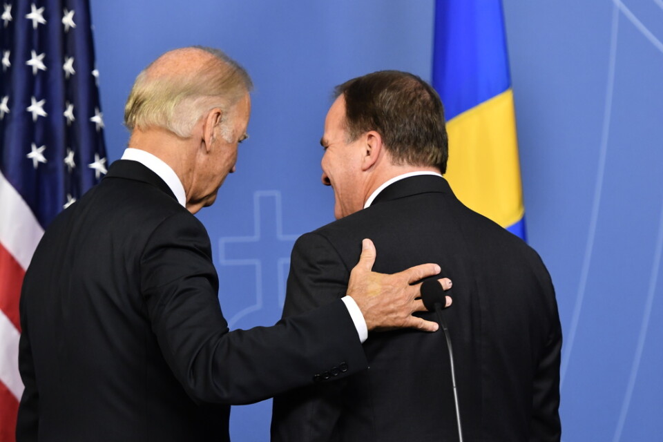 USA:s president Joe Biden och statsminister Stefan Löfven 2016, när Biden besökte Stockholm som vicepresident.