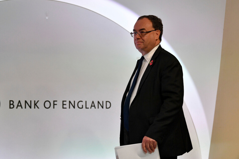 Brittiska centralbankens chef Andrew Bailey trycker på ränteknappen igen. Arkivbild.