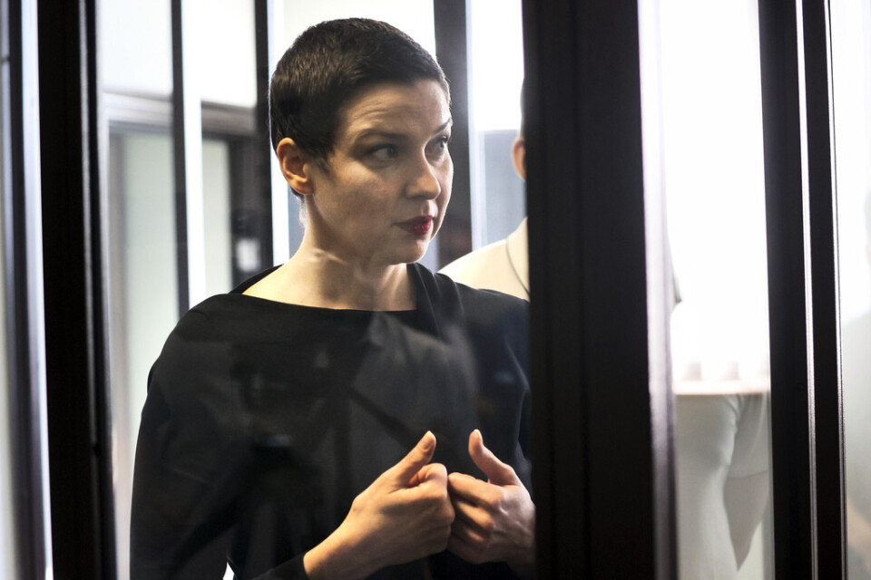Maria Kolesnikova inför rätten i Minsk, Belarus, den 4 augusti. Arkivbild.