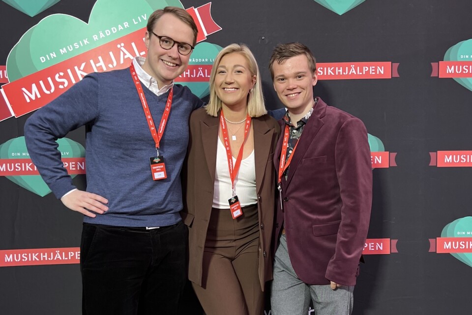 Simon Karlsson, Josefine Högne och Ronan Hagman från Radio Shore vid Musikhjälpen i Norrköping.