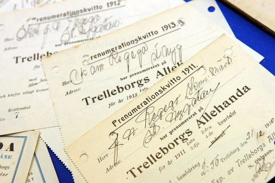 En trogen prenumerant på Trelleborgs Allehanda betalade 1911 ett par kronor för ett helt år.