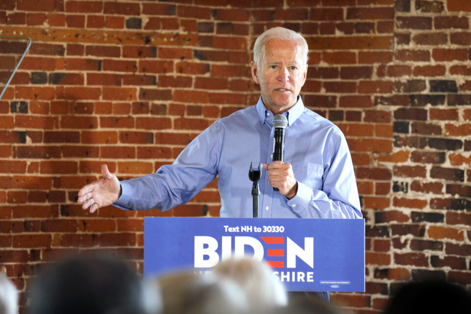 Den demokratiske presidentaspiranten och tidigare vicepresidenten Joe Biden i New Hampshire.