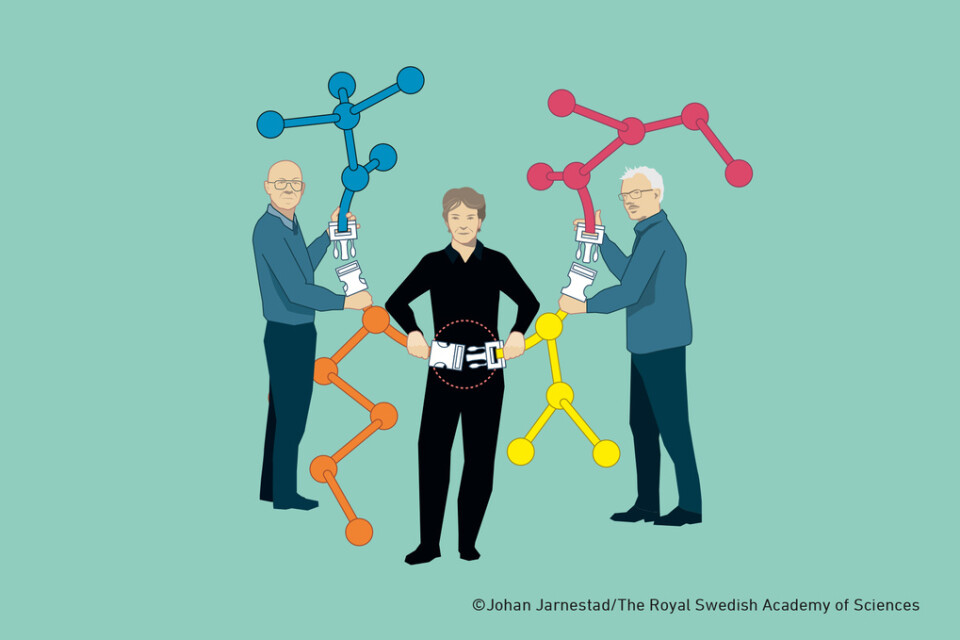De tre molekylbyggarna som nu får Nobelpriset i Kemi 2022.