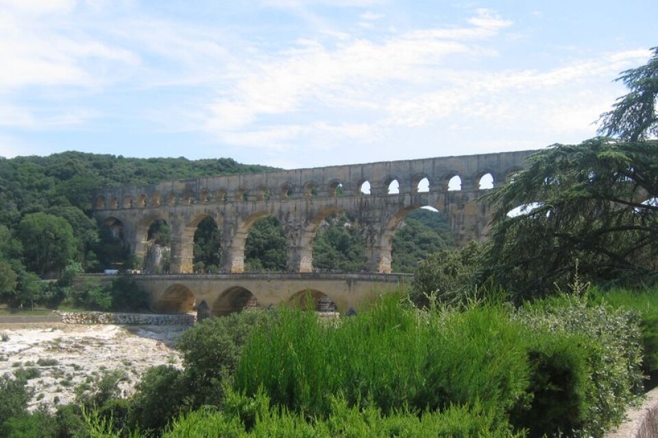 Pont du Gard som ligger i Gardområdet i södra Frankrike. Arkivbild.