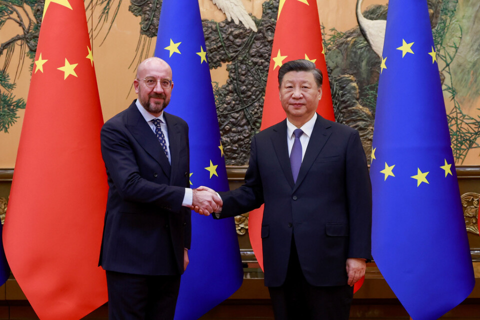 Europeiska rådets ordförande Charles Michel och Kinas ledare Xi Jinping.