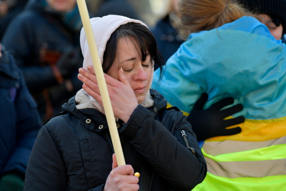 En demonstration hölls i Stockholm på lördagen mot den ryska invasionen av Ukraina.