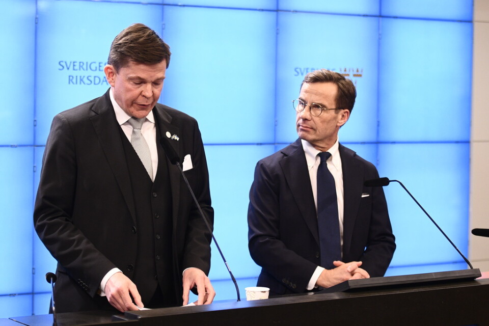 Riksdagens talman Andreas Norlén och statsminister Ulf Kristersson (M). Arkivbild.
