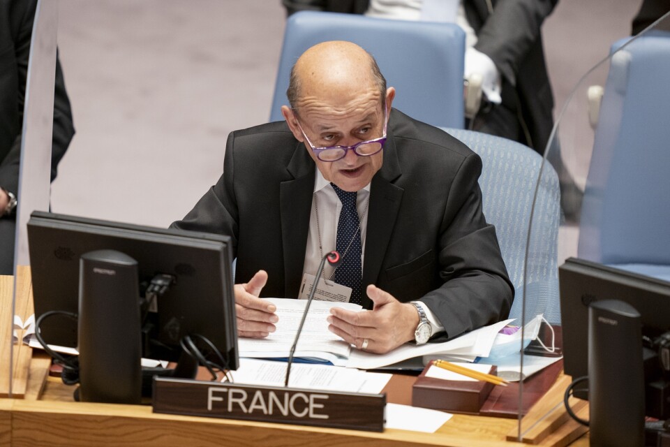Frankrikes utrikesminister Jean-Yves Le Drian vid ett möte i FN.