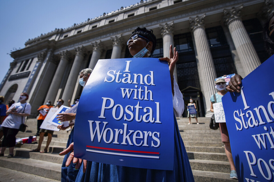 En demonstration mot nedskärningarna inom USA:s postmyndighet i Washington DC nyligen.