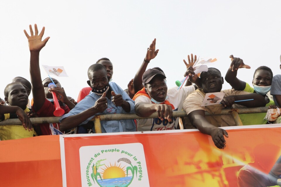 Anhängare till Burkina Fasos sittande president Roch Kaboré, i Bobo-Dioulasso i torsdags.